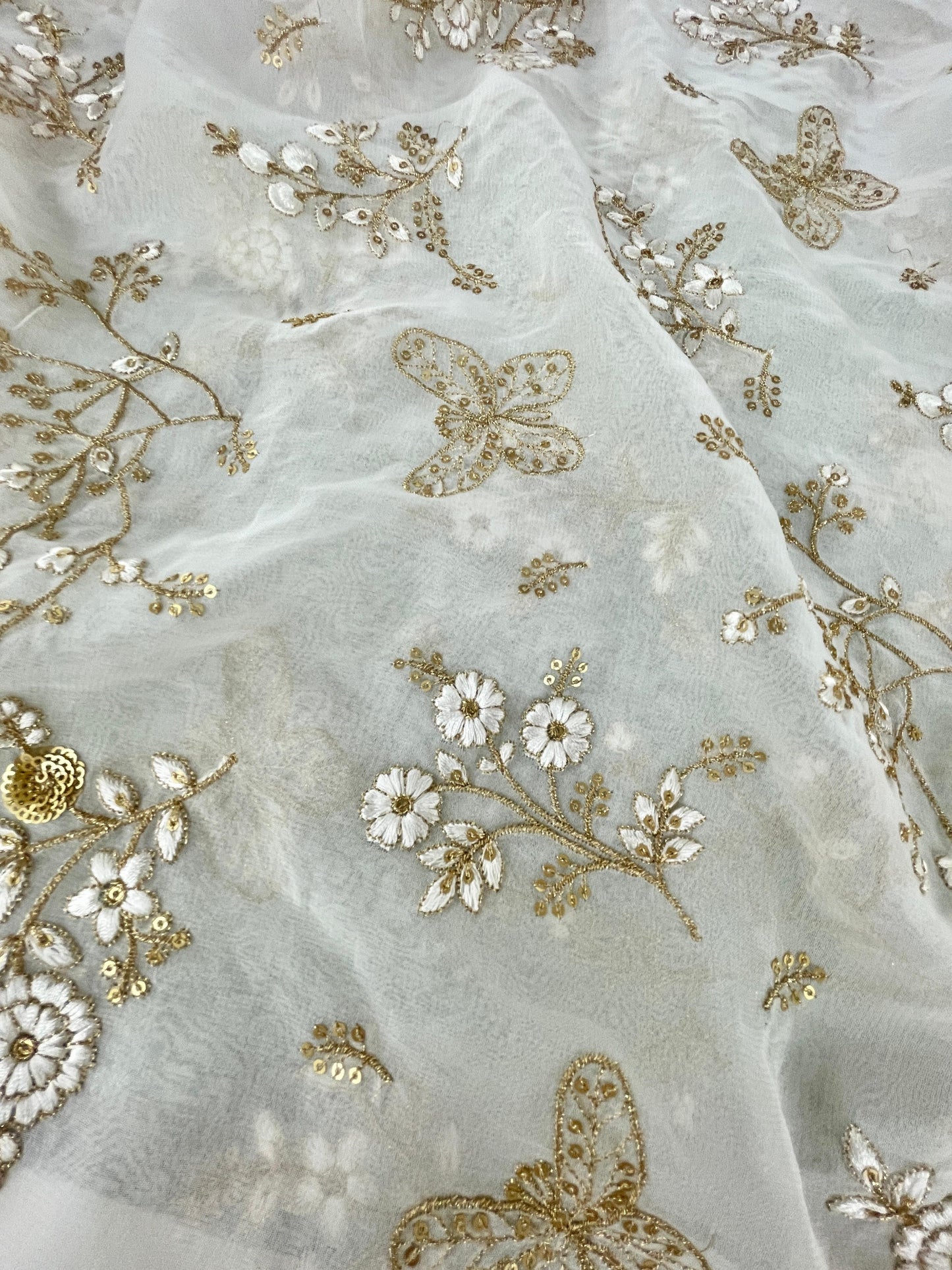Georgette zari Work Embroidery Dyeable
