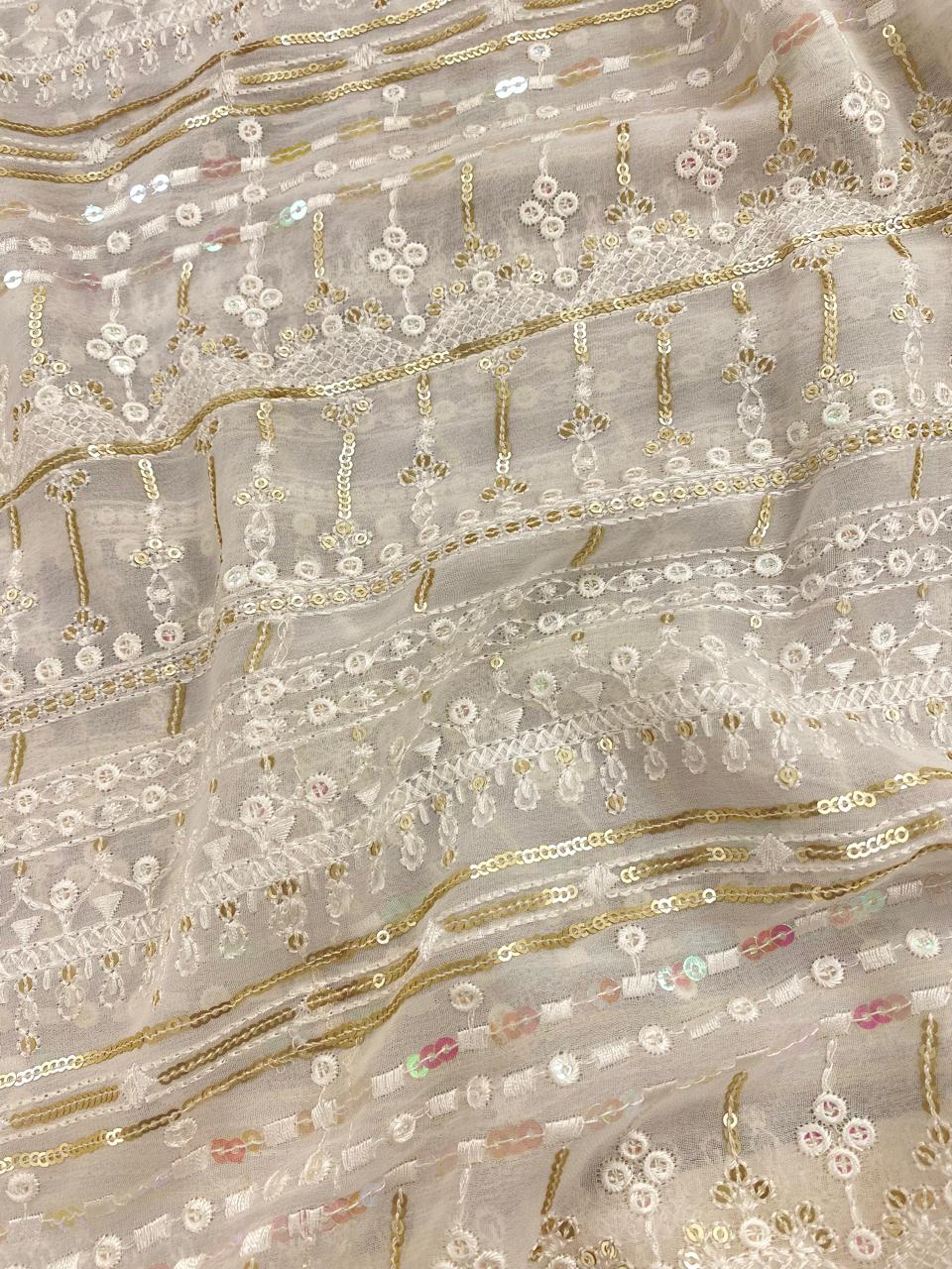 Georgette zari Work Embroidery Dyeable