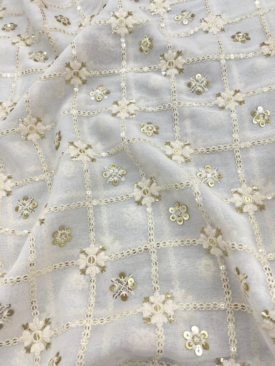 Georgette zari Work Embroidery Dyeable