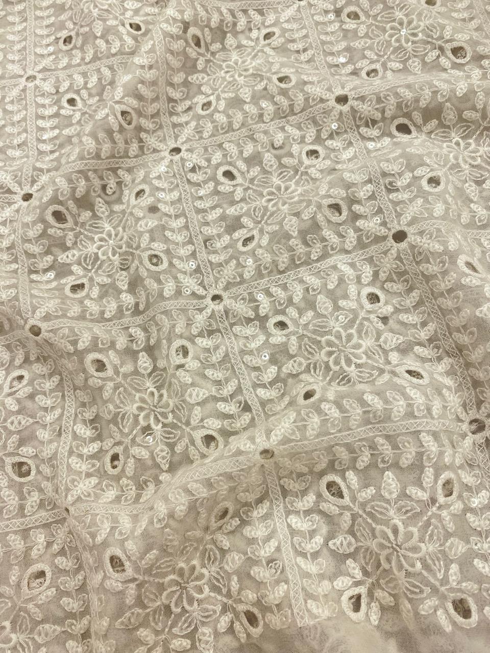 Georgette zari Work Embroidery Dyeable