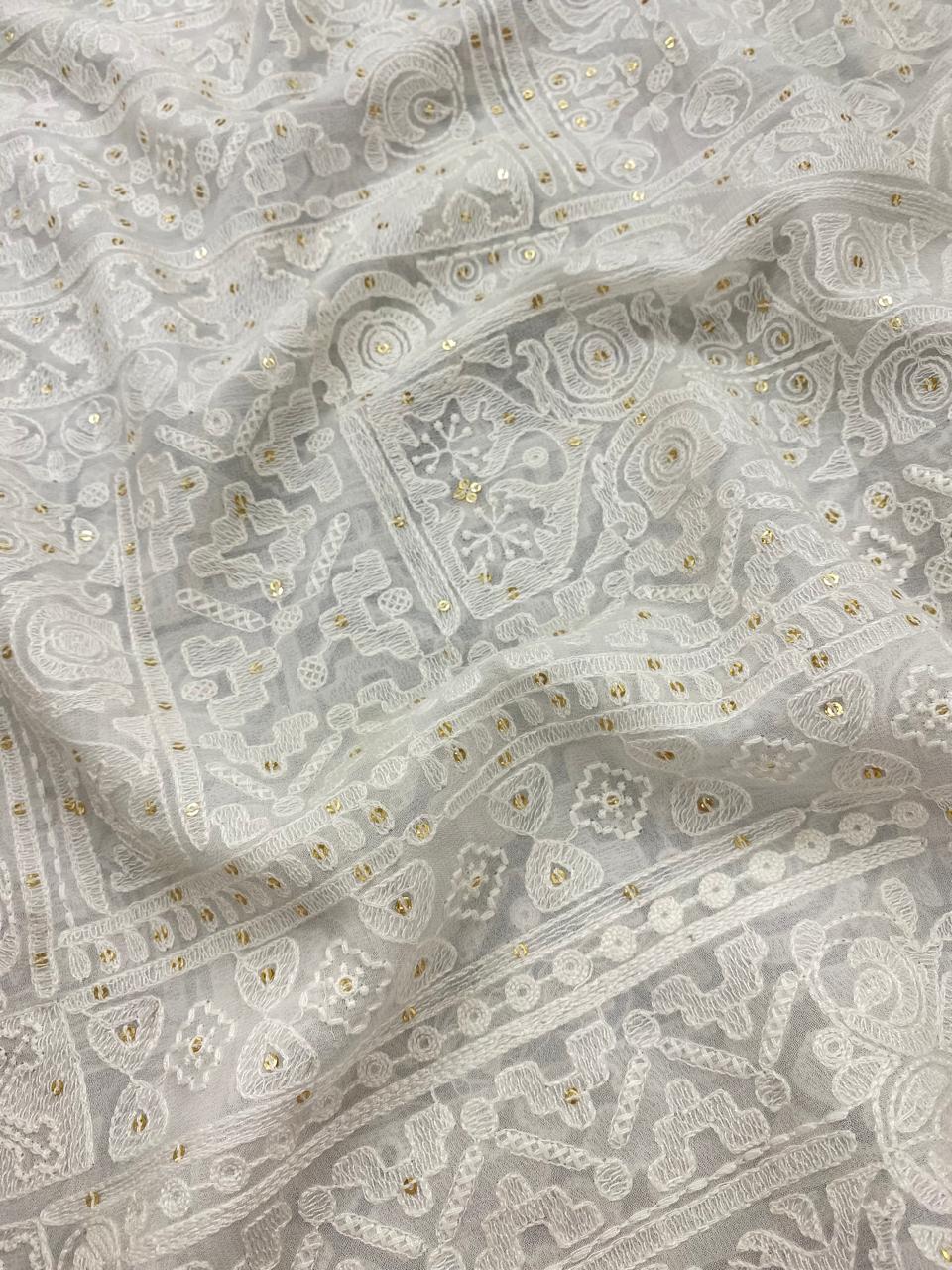 Georgette zari Work Embroidery Dyeable