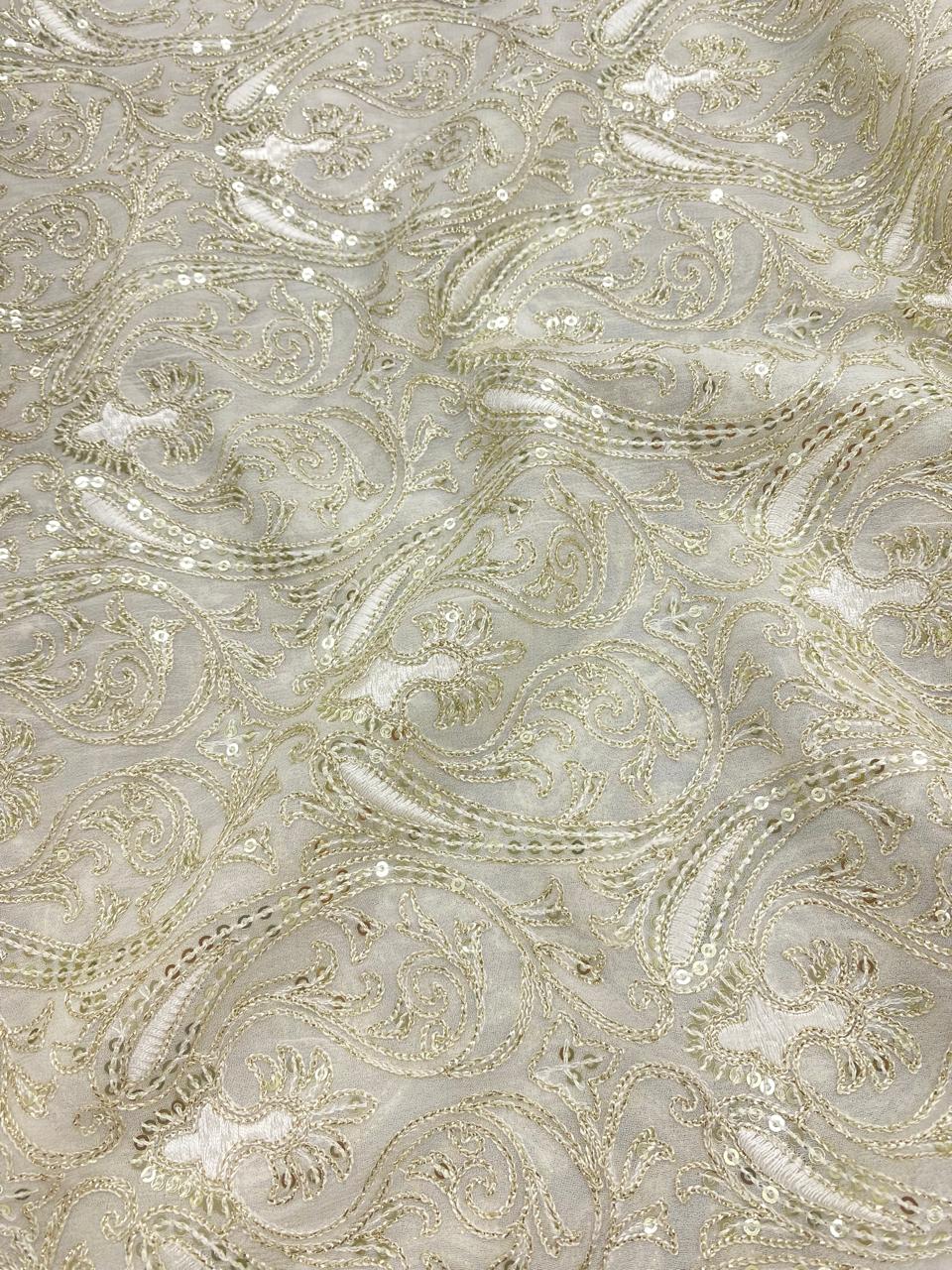 Georgette zari Work Embroidery Dyeable