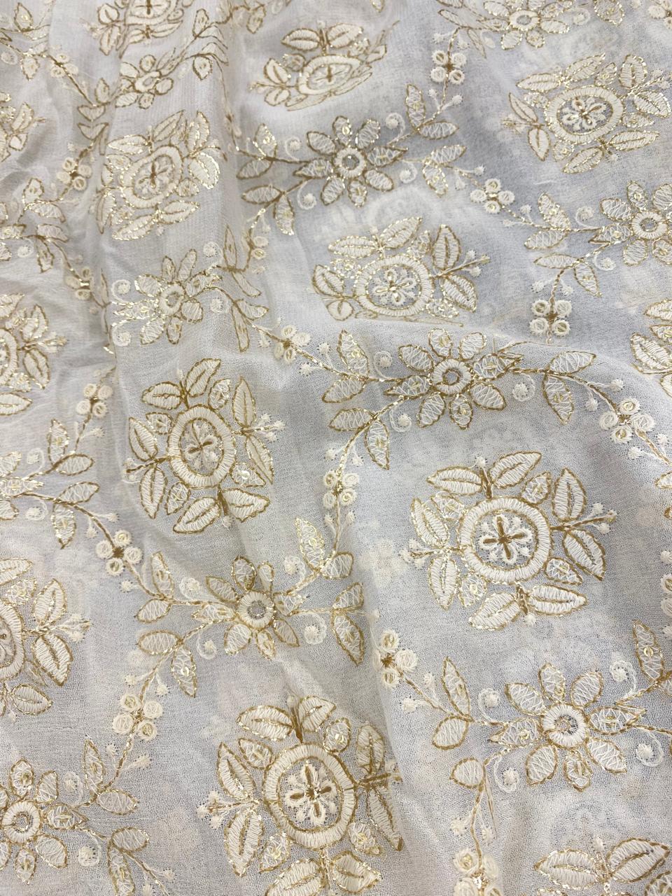 Georgette zari Work Embroidery Dyeable