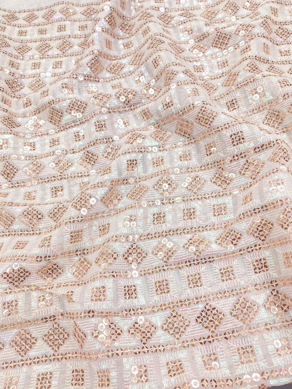 Georgette zari Work Embroidery Dyeable