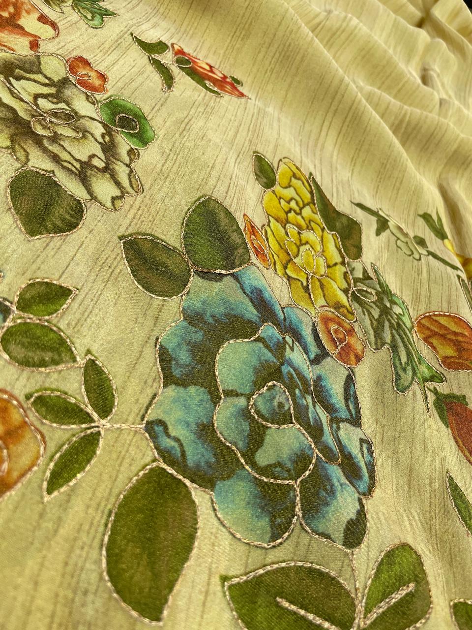 Tissue Position Print With Embroidery