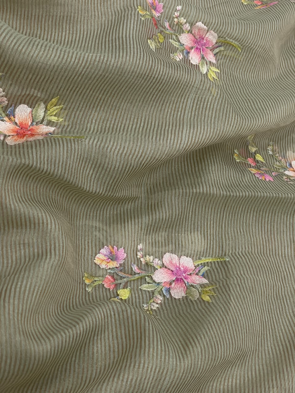 Chanderi Tissue Stripes With Multithread Embroidery (44"inch)
