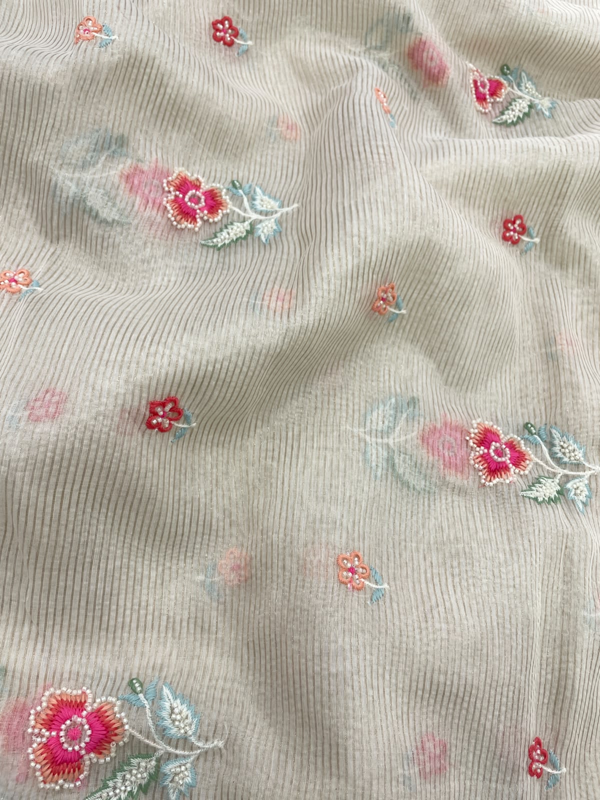 Dyeable Chanderi Silk Tissue Stripes With Multithread Embroidery