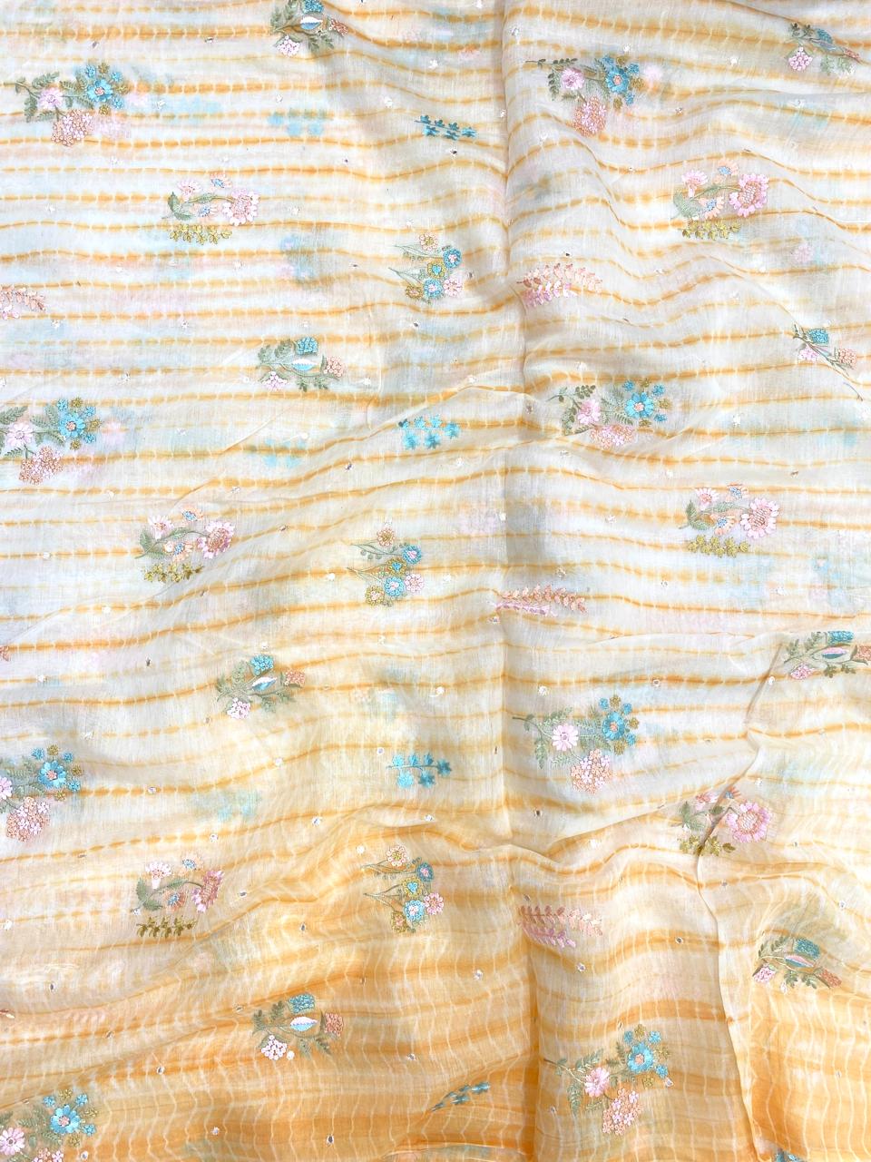 Pure Banarasi Chanderi Multi Embroidery With Sibori (44'inch)