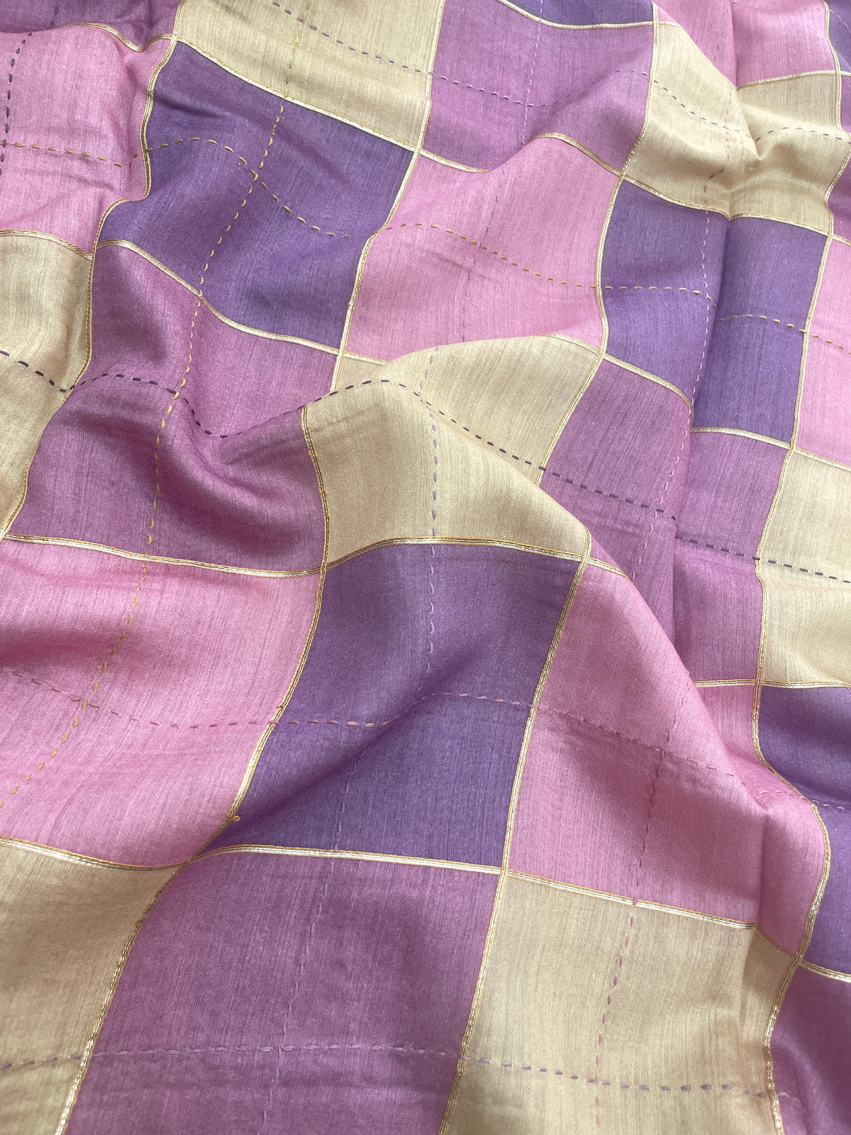 Banarasi Pure Munga Print With Hand Katha Embroidery Fabric Set