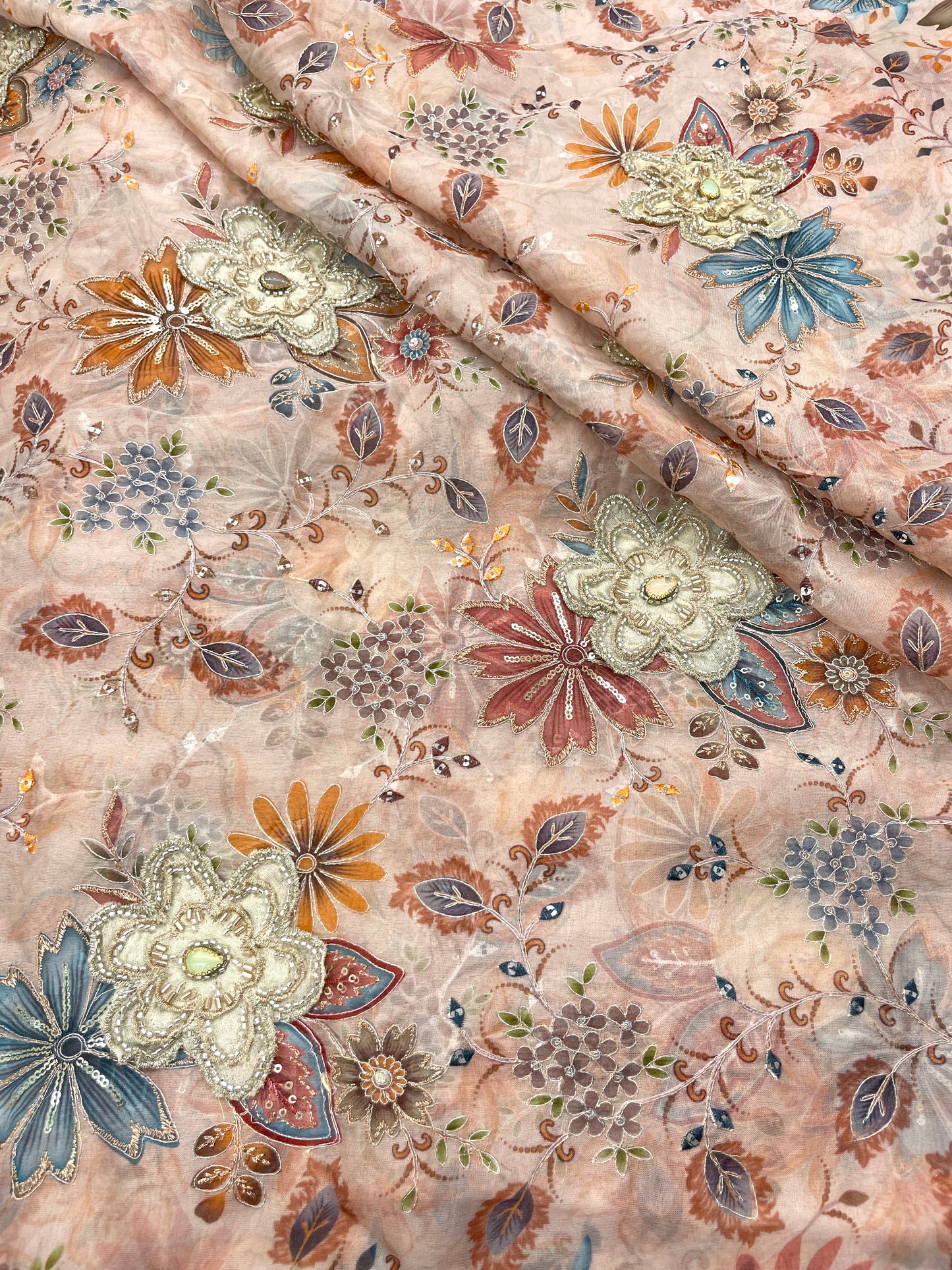 Viscose Organza with Patch Embroidery (color Available)