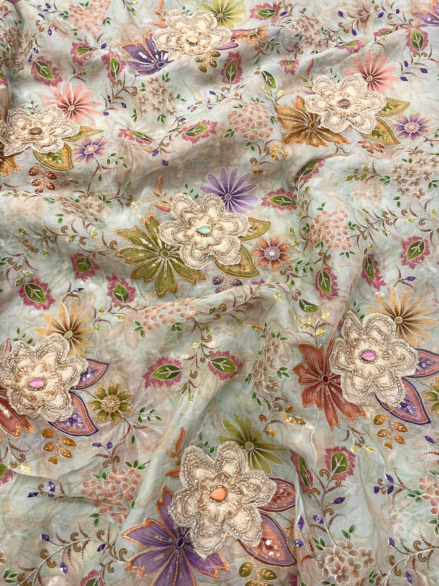 Viscose Organza with Patch Embroidery (color Available)