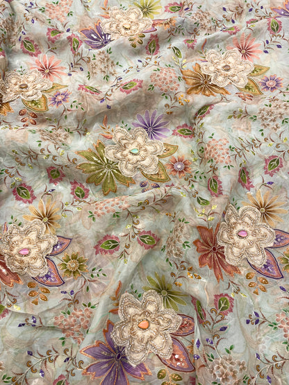 Viscose Organza with Patch Embroidery (color Available)