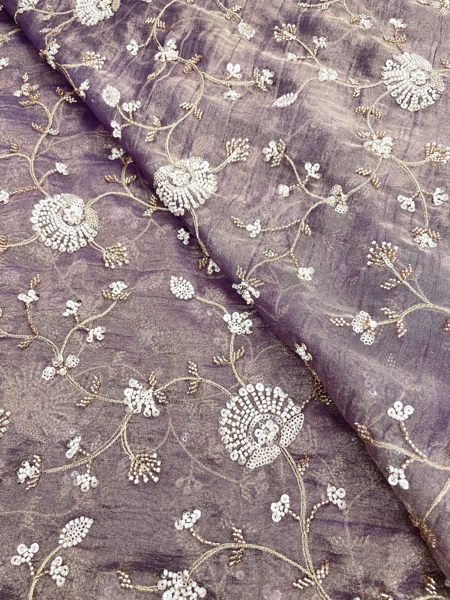 Crush Tissue Embroidery With Beads