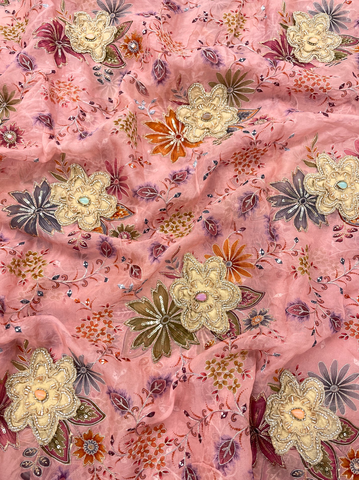 Viscose Organza with Patch Embroidery (color Available)