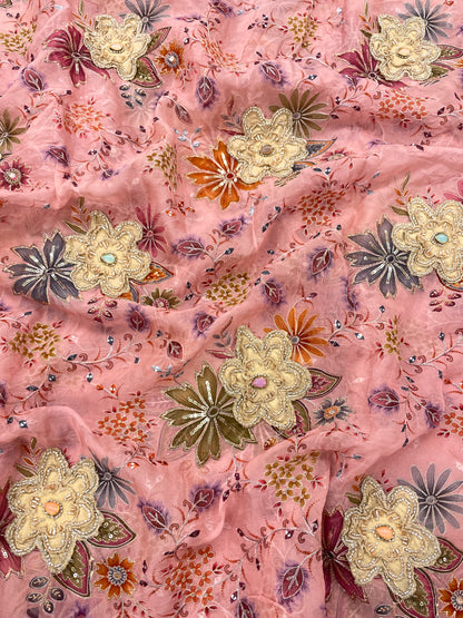 Viscose Organza with Patch Embroidery (color Available)