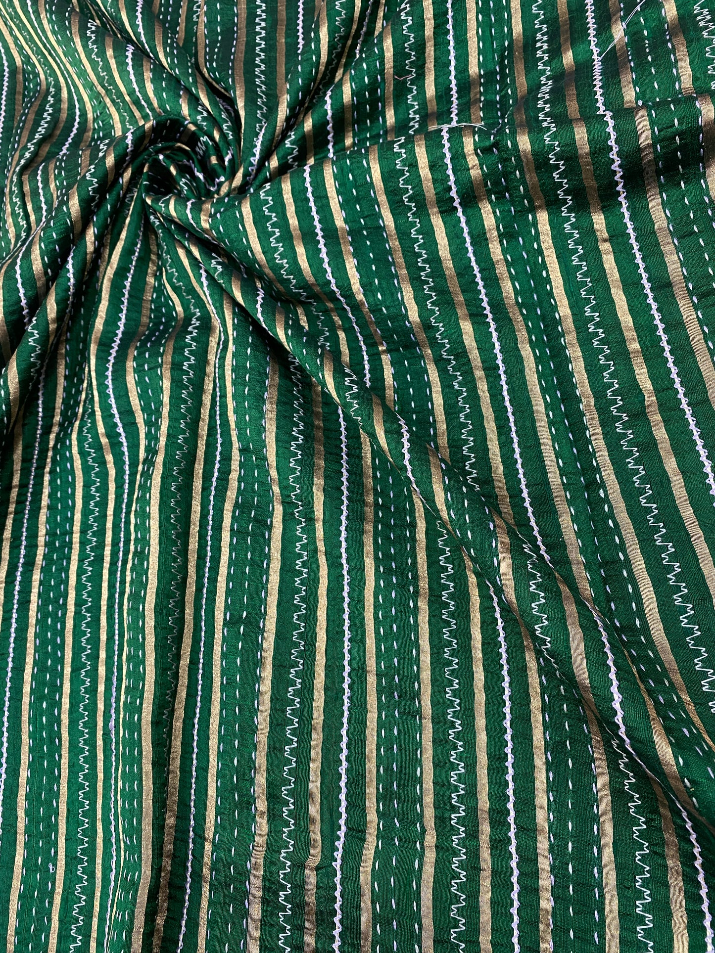 Pure Raw Silk Tissue Stripes With Hand Katha Work