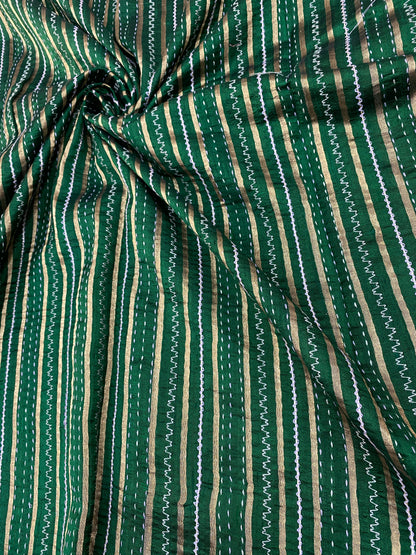 Pure Raw Silk Tissue Stripes With Hand Katha Work