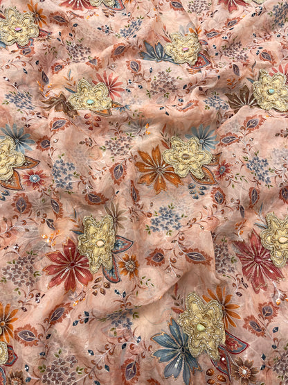Viscose Organza with Patch Embroidery (color Available)