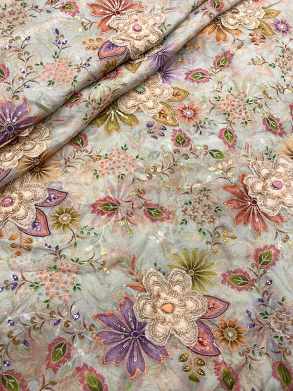 Viscose Organza with Patch Embroidery (color Available)