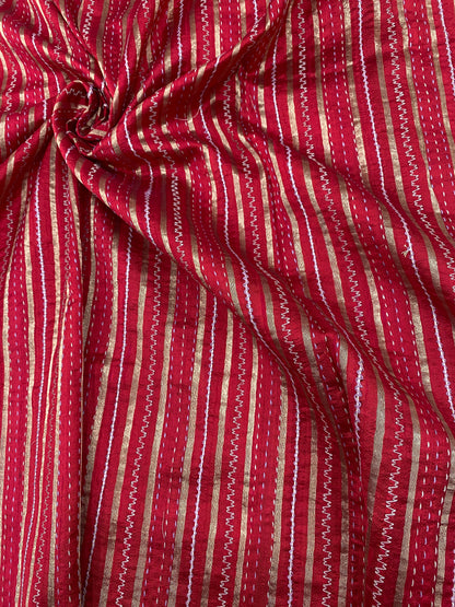 Pure Raw Silk Tissue Stripes With Hand Katha Work