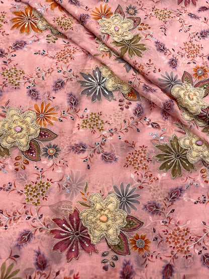 Viscose Organza with Patch Embroidery (color Available)