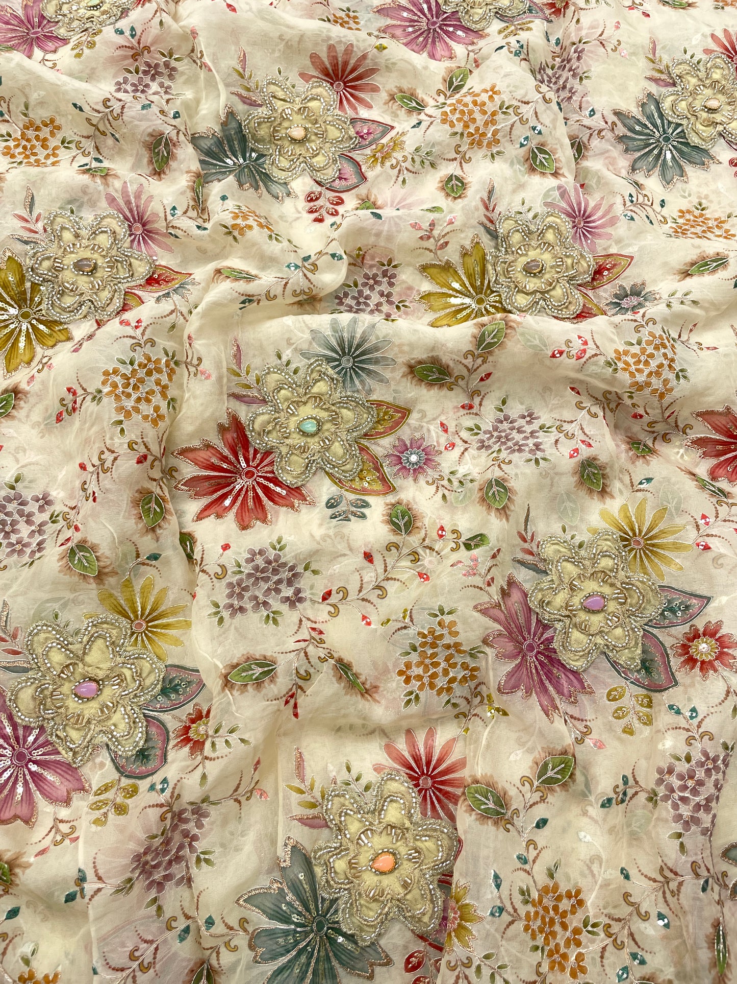 Viscose Organza with Patch Embroidery (color Available)