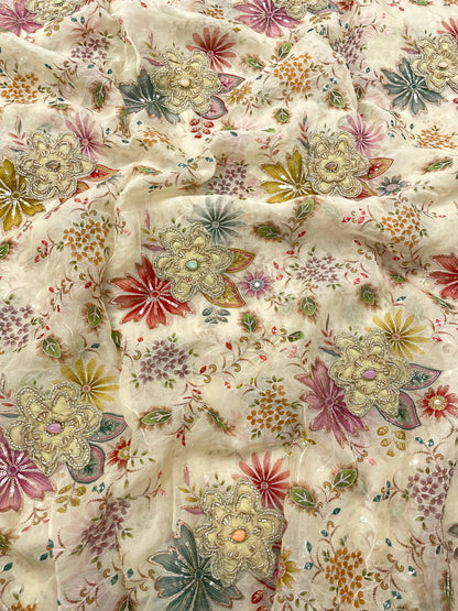 Viscose Organza with Patch Embroidery (color Available)