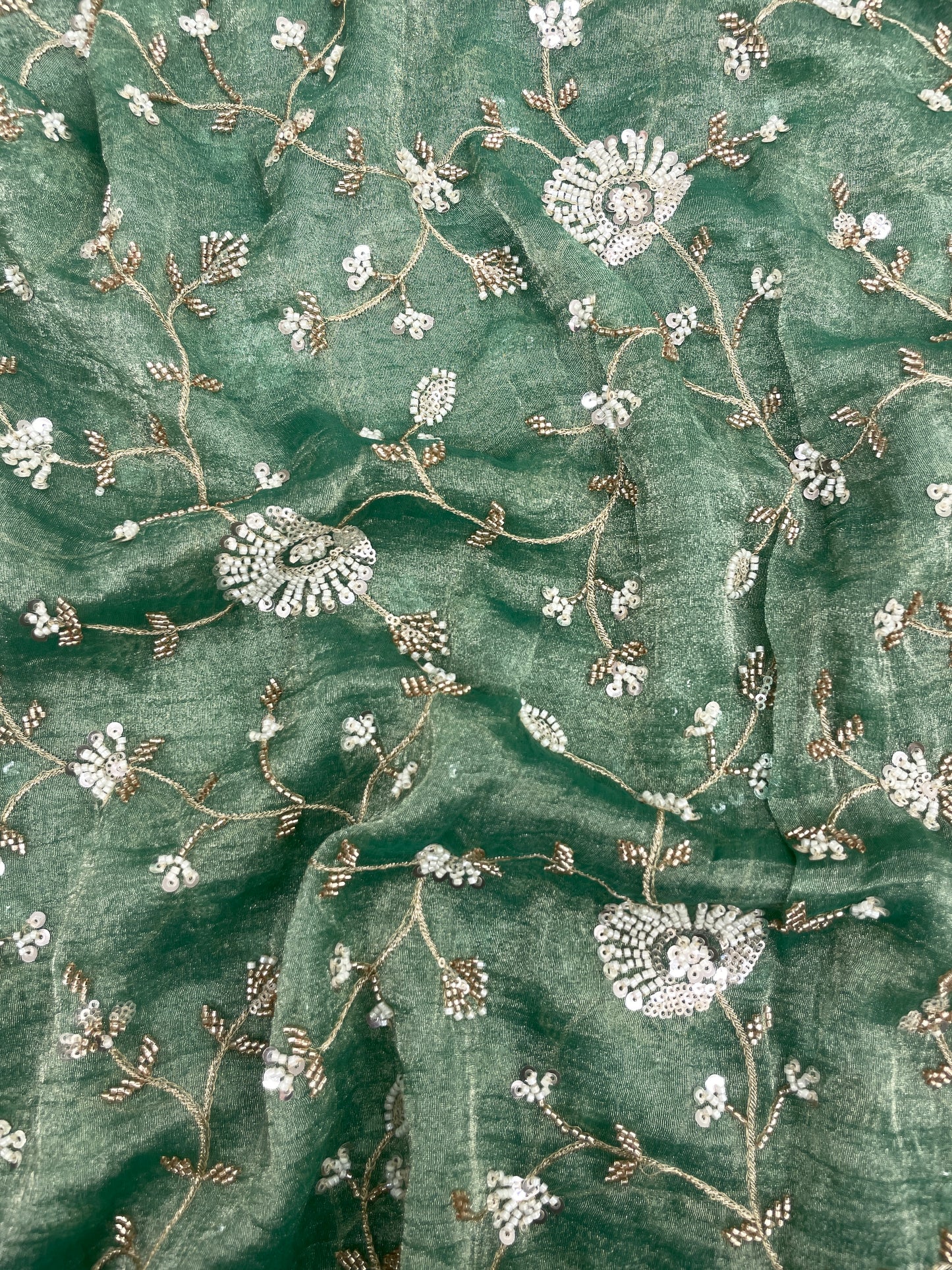 Crush Tissue Embroidery With Beads