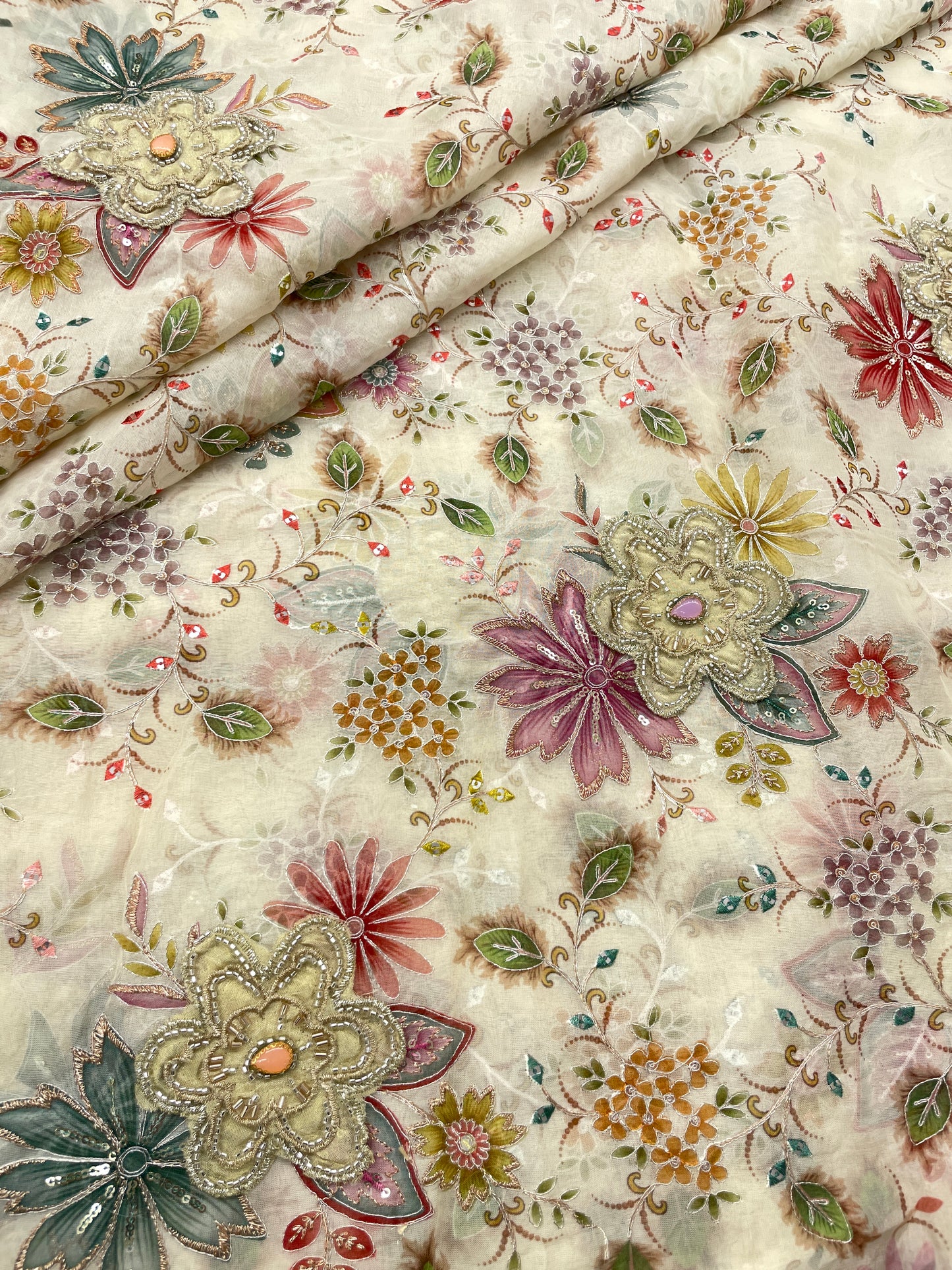 Viscose Organza with Patch Embroidery (color Available)