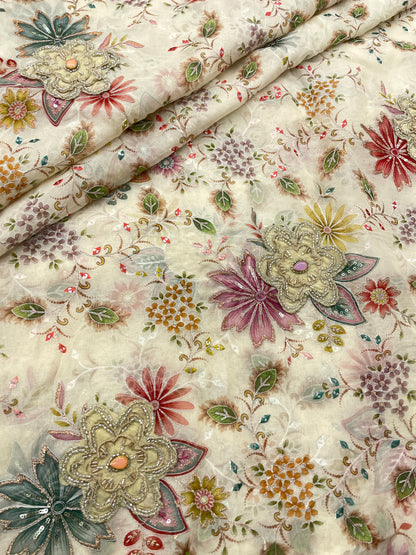 Viscose Organza with Patch Embroidery (color Available)