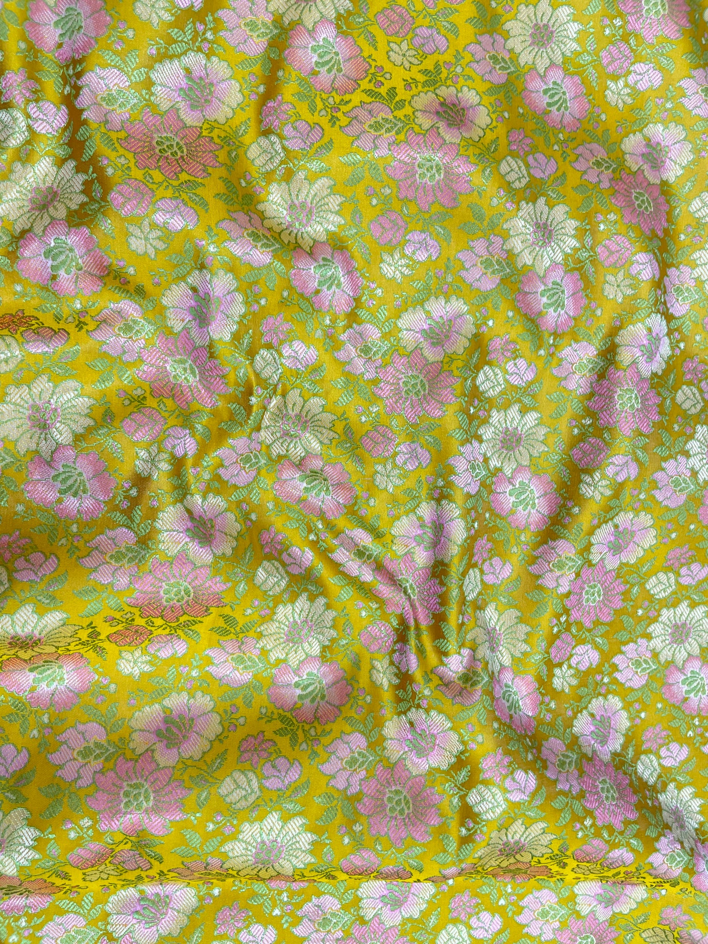 Eye Catching Flourishing Pretty Pastel Multi Color Floral Weaving On Banarasi Brocade Fabric