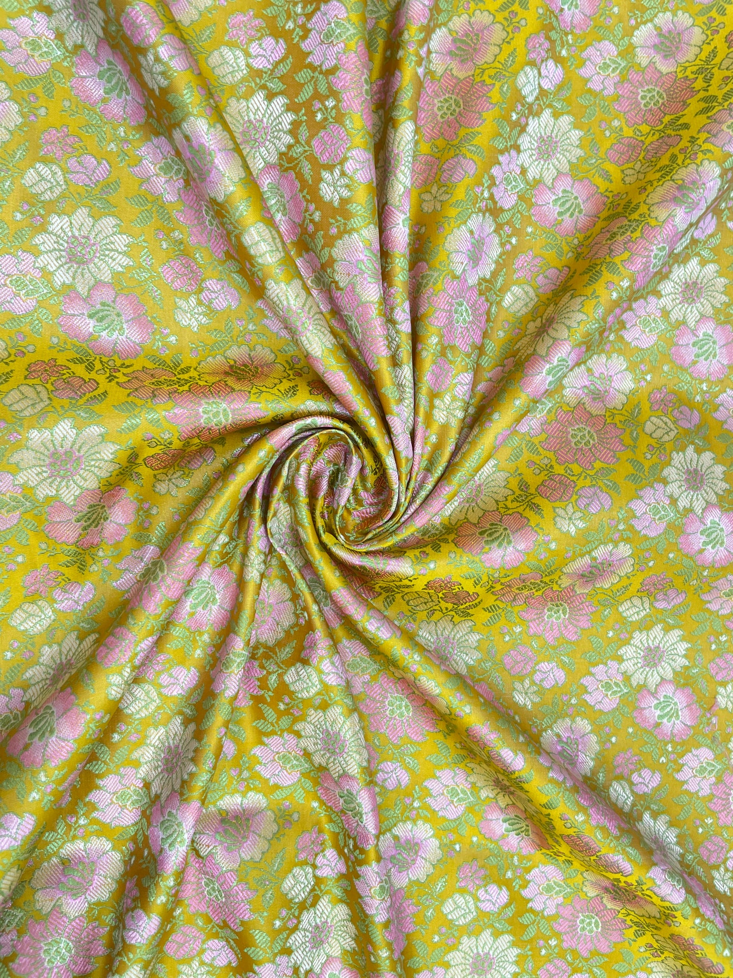 Eye Catching Flourishing Pretty Pastel Multi Color Floral Weaving On Banarasi Brocade Fabric