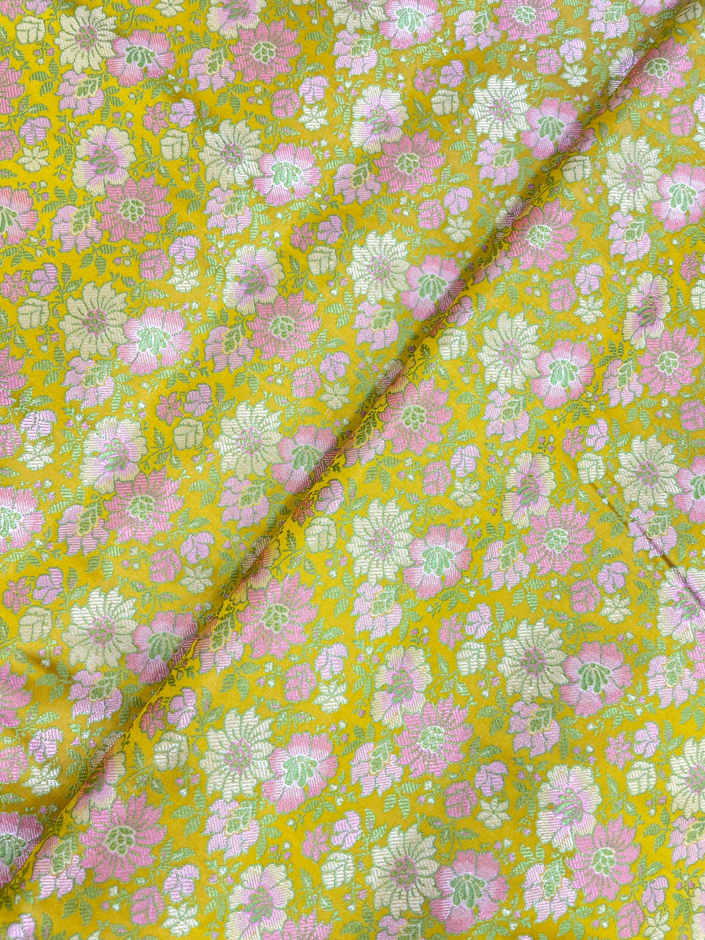 Eye Catching Flourishing Pretty Pastel Multi Color Floral Weaving On Banarasi Brocade Fabric