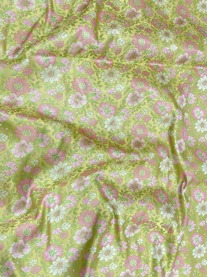 Eye Catching Flourishing Pretty Pastel Multi Color Floral Weaving On Banarasi Brocade Fabric