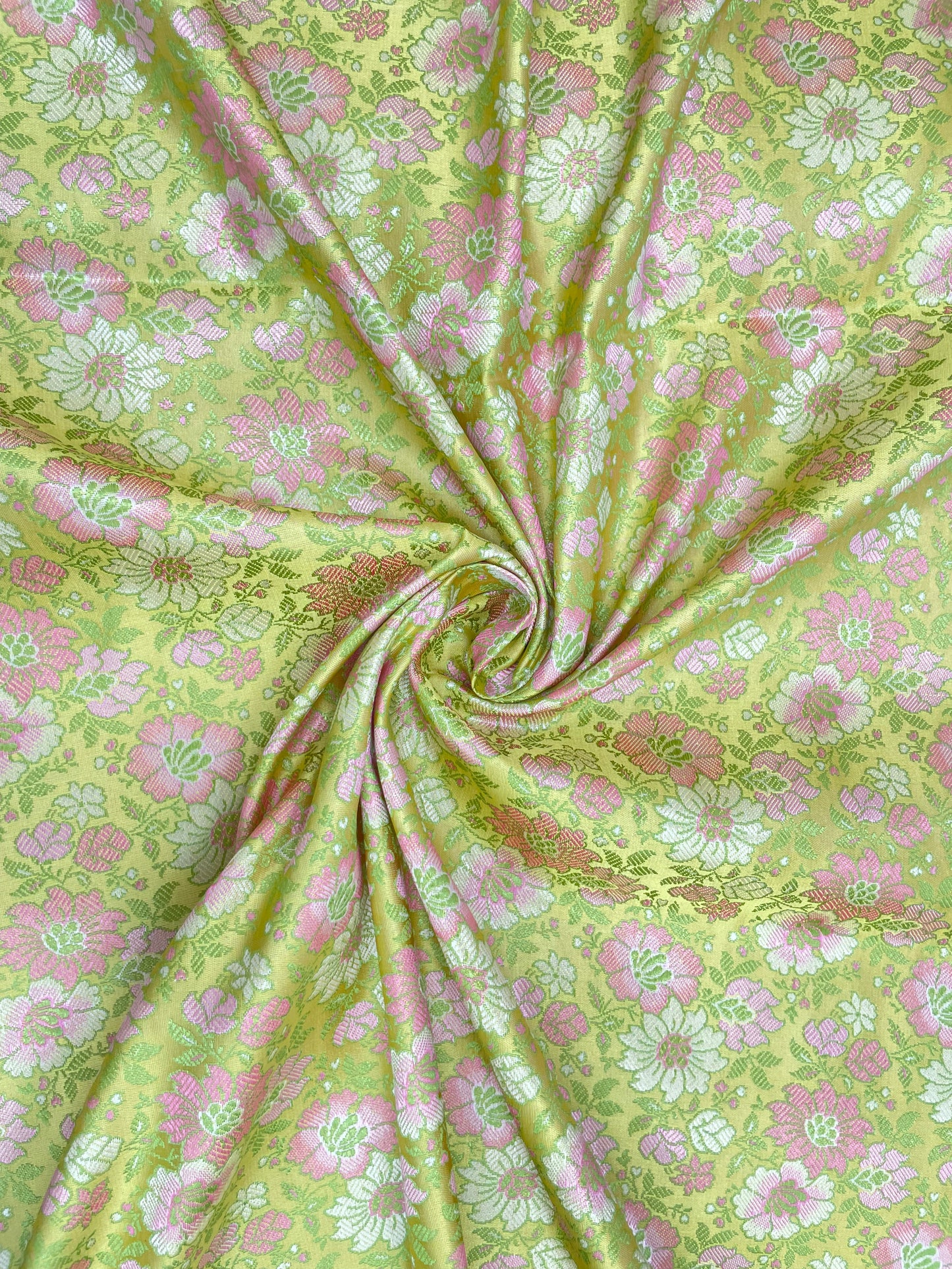 Eye Catching Flourishing Pretty Pastel Multi Color Floral Weaving On Banarasi Brocade Fabric