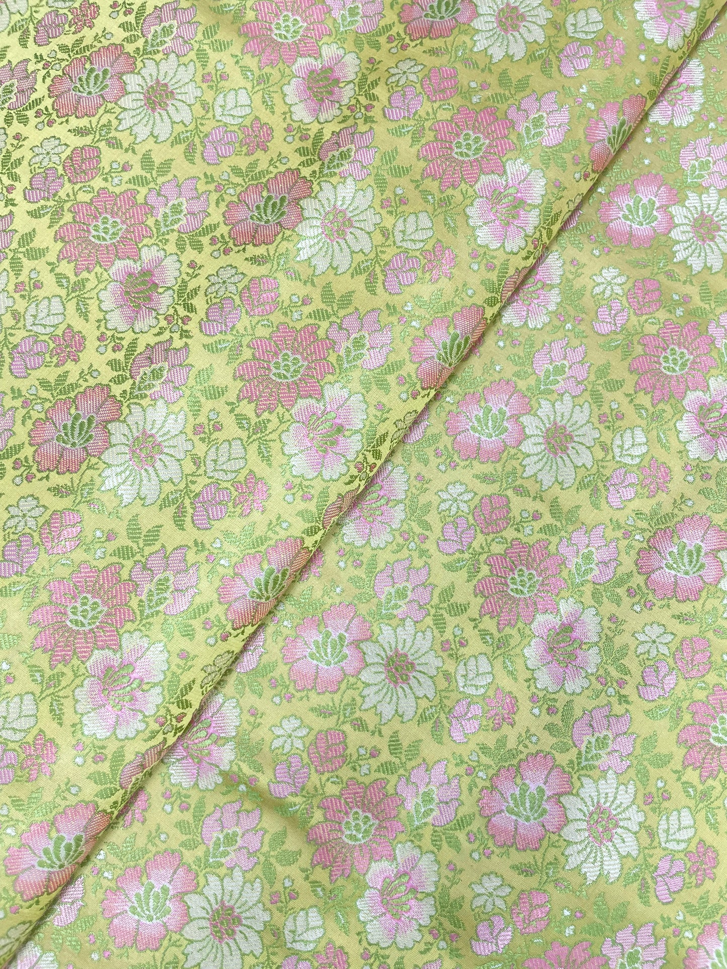 Eye Catching Flourishing Pretty Pastel Multi Color Floral Weaving On Banarasi Brocade Fabric