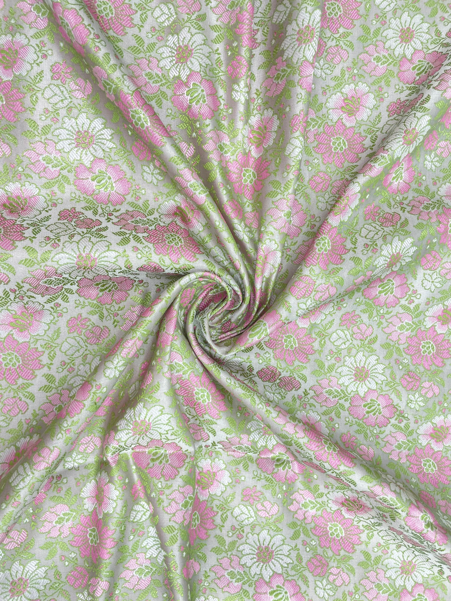 Eye Catching Flourishing Pretty Pastel Multi Color Floral Weaving On Banarasi Brocade Fabric