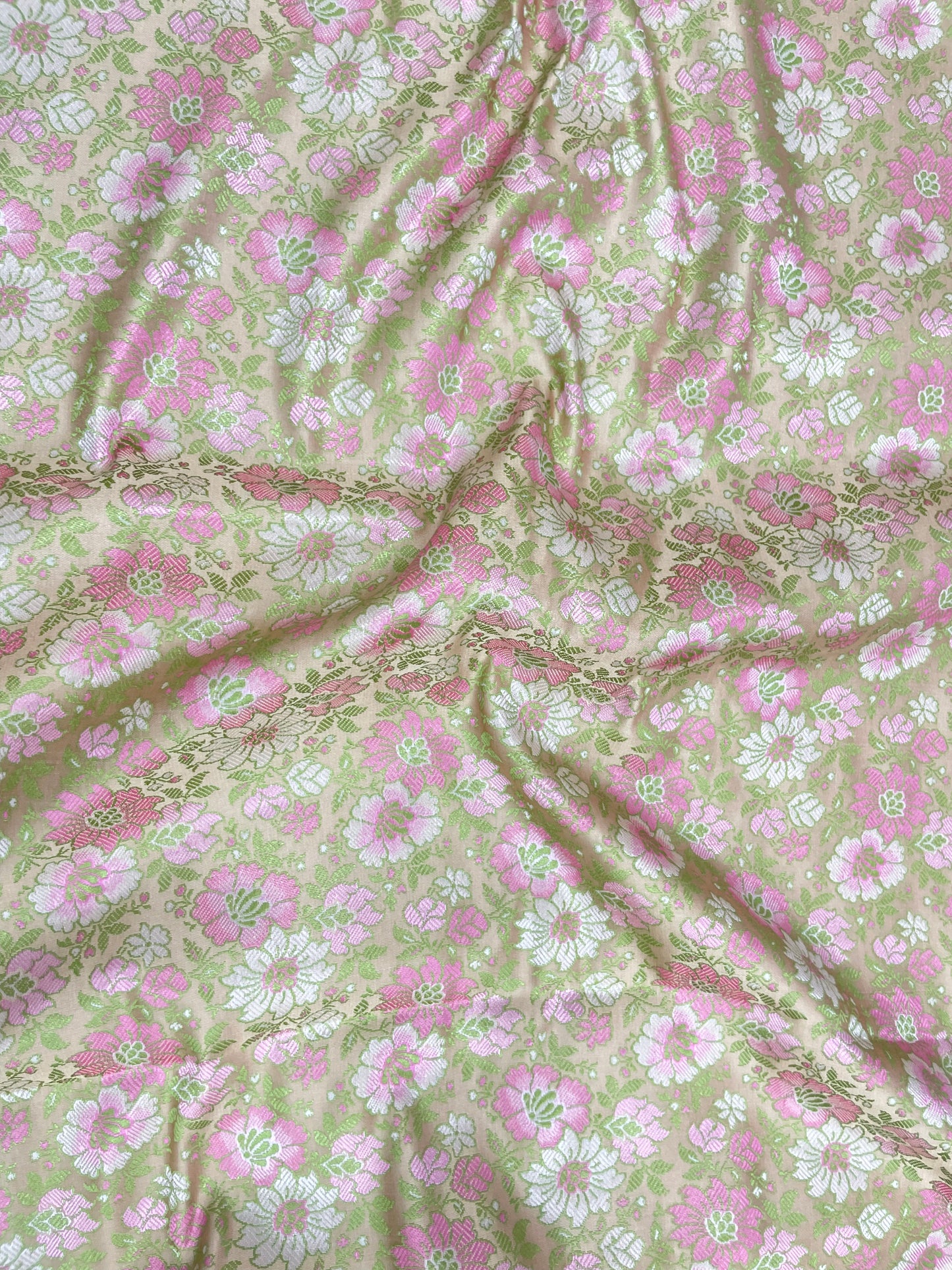 Eye Catching Flourishing Pretty Pastel Multi Color Floral Weaving On Banarasi Brocade Fabric