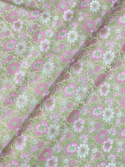 Eye Catching Flourishing Pretty Pastel Multi Color Floral Weaving On Banarasi Brocade Fabric