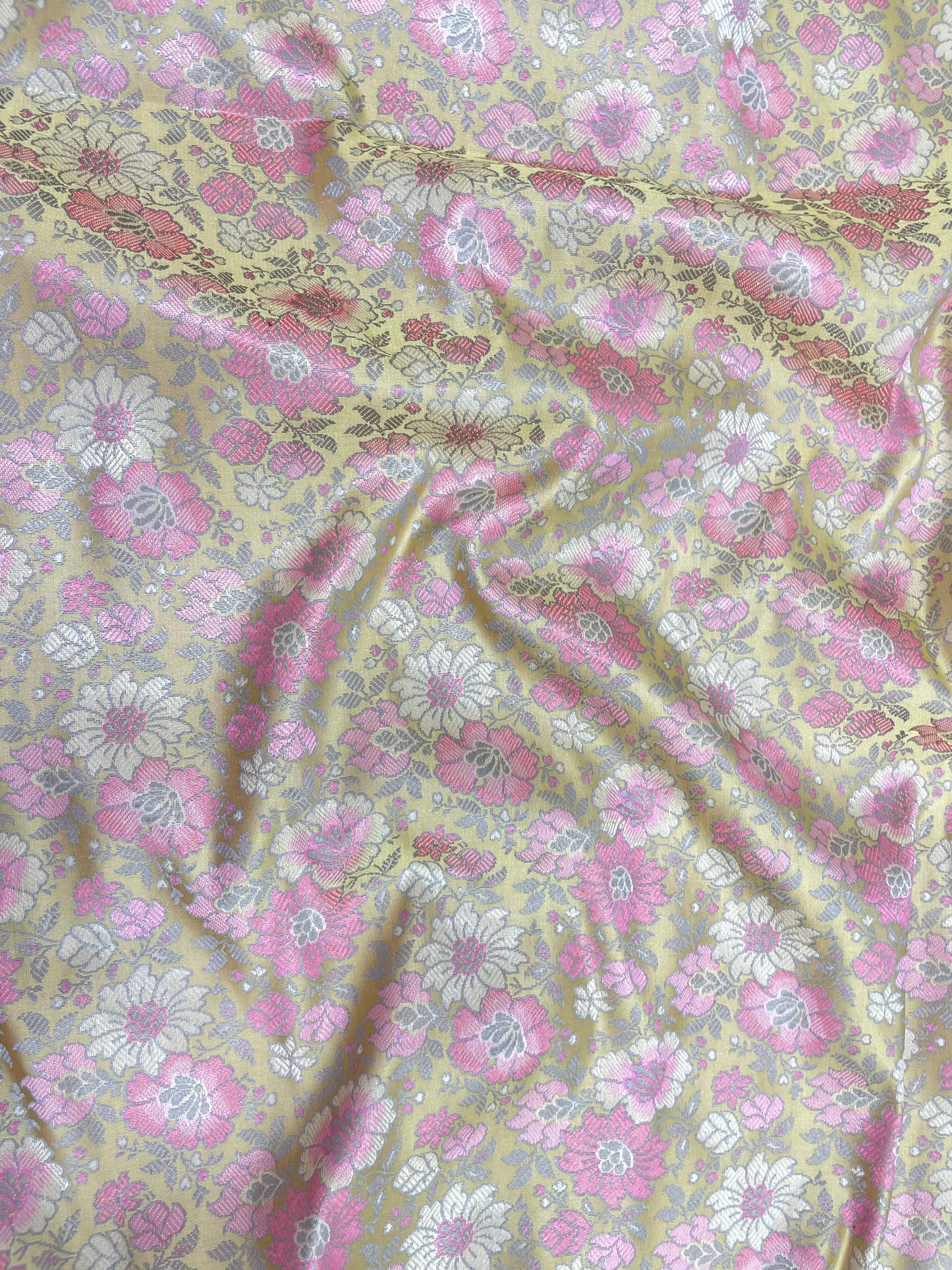 Eye Catching Flourishing Pretty Pastel Multi Color Floral Weaving On Banarasi Brocade Fabric