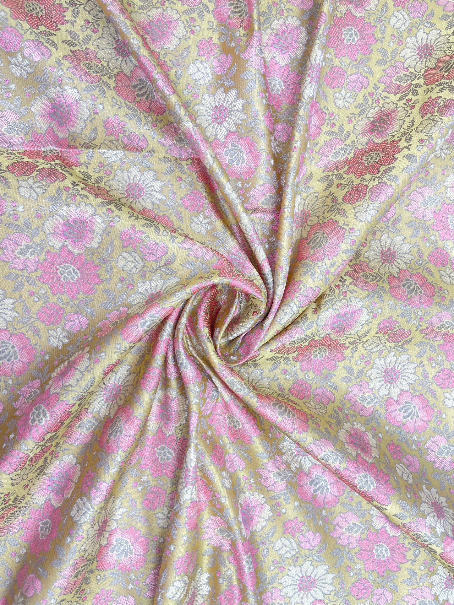 Eye Catching Flourishing Pretty Pastel Multi Color Floral Weaving On Banarasi Brocade Fabric