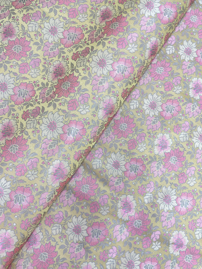 Eye Catching Flourishing Pretty Pastel Multi Color Floral Weaving On Banarasi Brocade Fabric