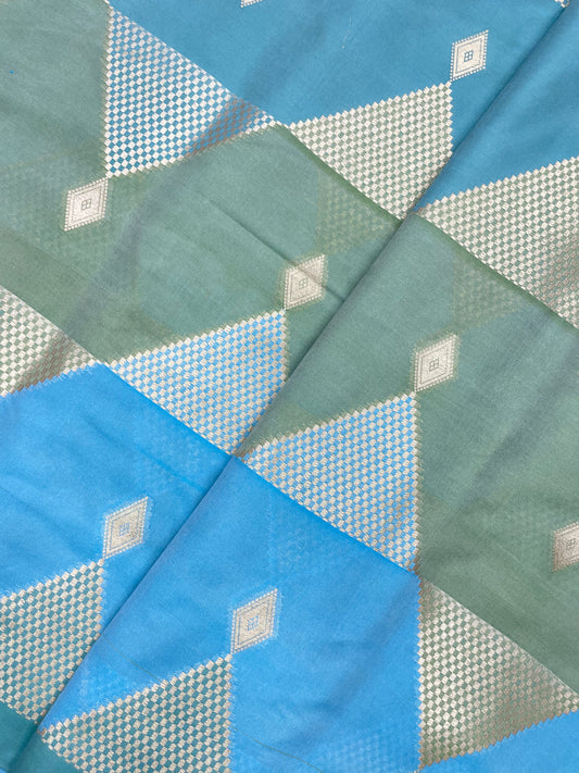 Gorgeous Fantastic Multi Color Patch Triangular Zari Weaving On Banarasi Brocade Fabric