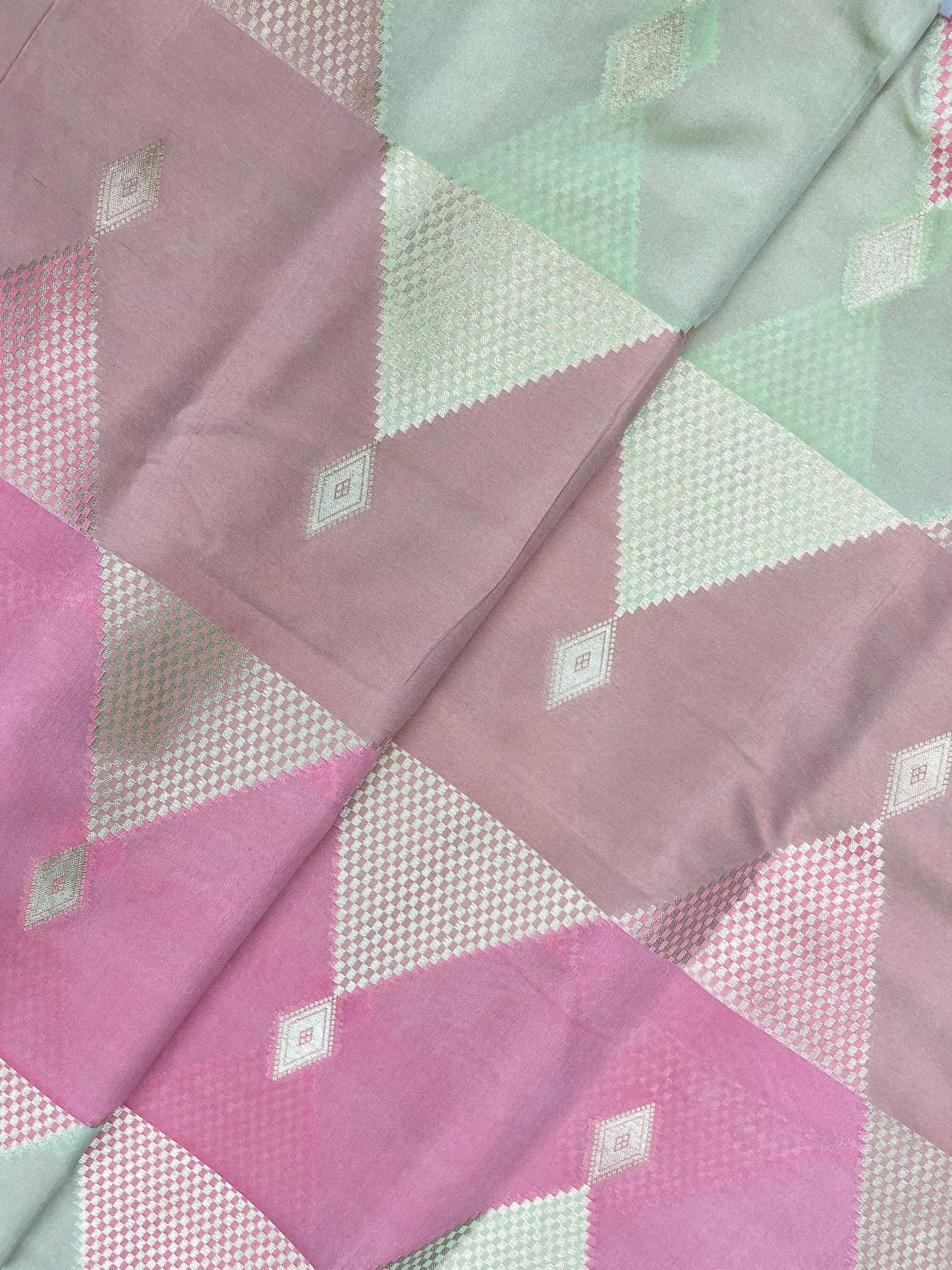 Multi Color Patch Triangular Zari Weaving On Banarasi Brocade Fabric