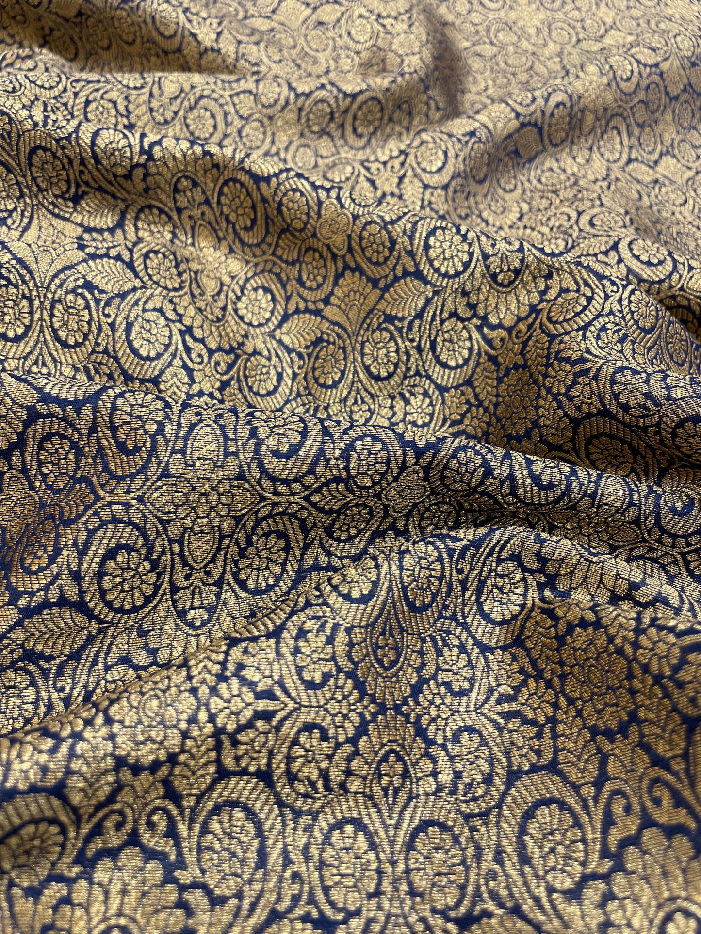 Stunning Adorable Floral Golden Zari Weaving On Banarasi Fabric