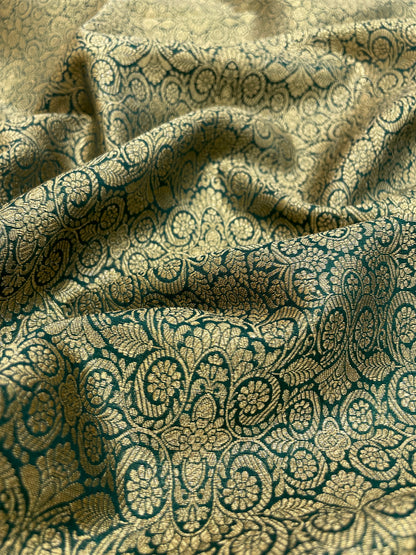 Stunning Adorable Floral Golden Zari Weaving On Banarasi Fabric