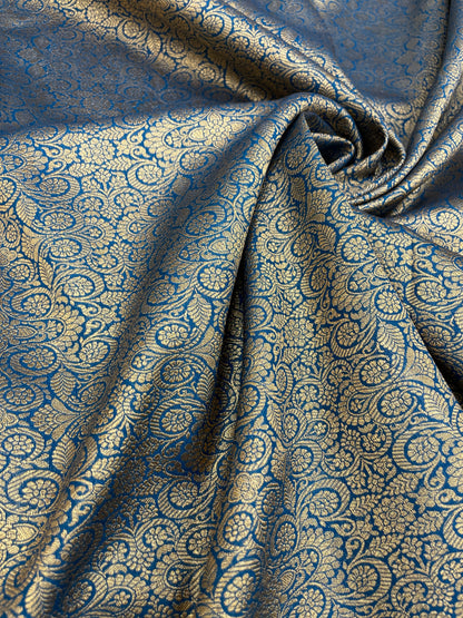 Stunning Adorable Floral Golden Zari Weaving On Banarasi Fabric