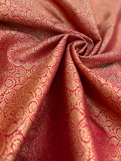 Stunning Adorable Floral Golden Zari Weaving On Banarasi Fabric