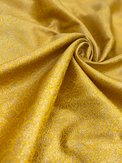 Stunning Adorable Floral Golden Zari Weaving On Banarasi Fabric