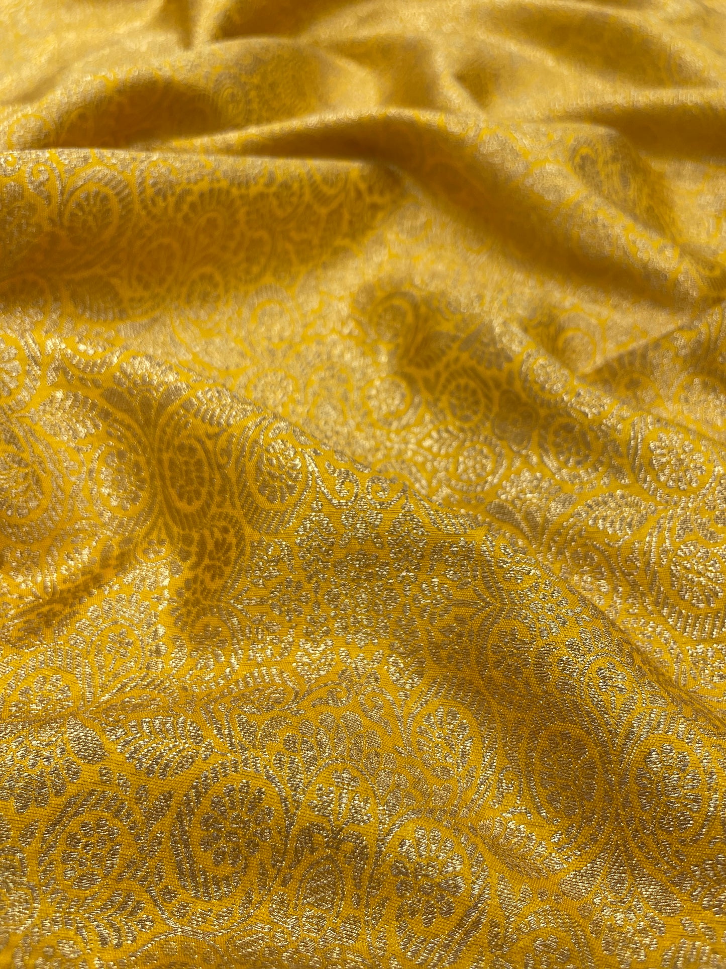 Stunning Adorable Floral Golden Zari Weaving On Banarasi Fabric